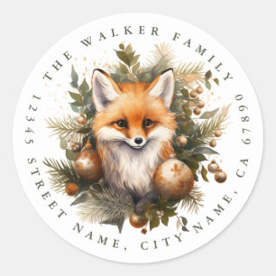 Christmas Fox Round Stickers
