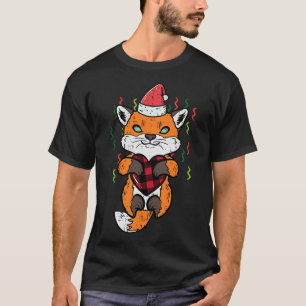 Christmas Fox Santa Heart Xmas Girls Boys Kids Wom T-Shirt