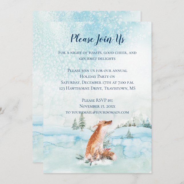 Christmas Fox Snow Landscape Fir Trees Invitation (Front/Back)