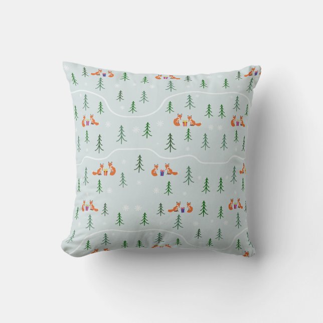 Christmas foxes in snowy forest with presents cushion (Front)