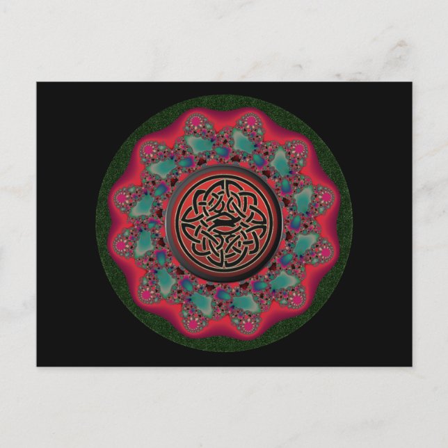 Christmas Fractal Black Metal Celtic Knot Postcard (Front)