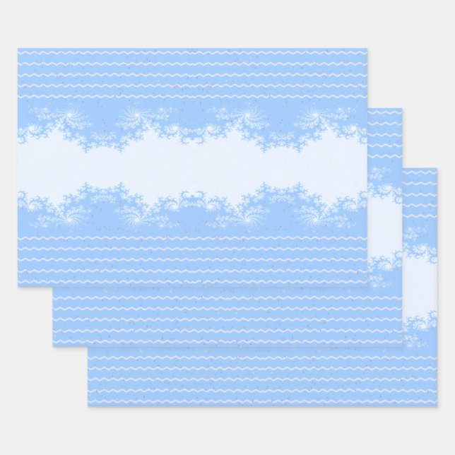 Christmas Fractal Pastel Blue Wrapping Paper (Set)