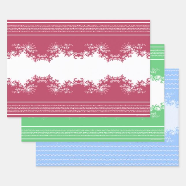 Christmas Fractal Red Green Blue Wrapping Paper (Set)
