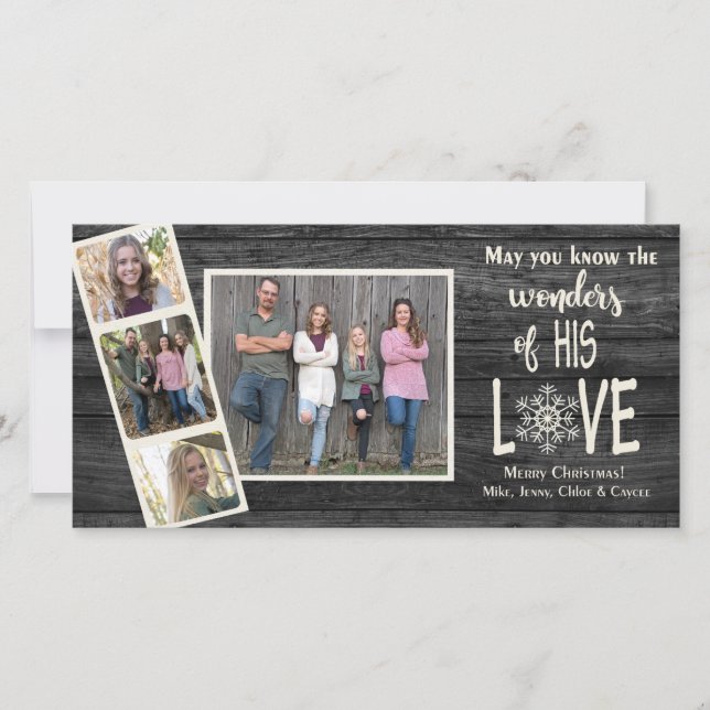 Christmas frame on dark wood holiday card (Front)