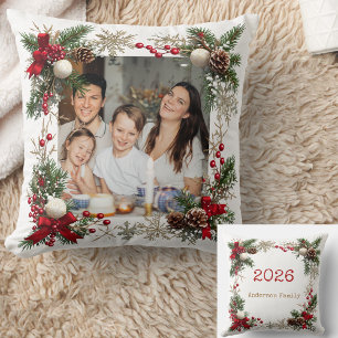 Christmas Frame with custom Photo Family 2026 Cushion