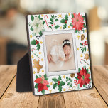 Christmas Frameless Family Photo Easel Back Plaque<br><div class="desc">Made to look dimensional, a border of Christmas flowers, stars and more creates a beautiful frame for your favourite photo on this tabletop plaque with a built-in easel. The image is put directly on the hardboard panel for a stunningly crisp image with an easy wipe clean surface. Great as a...</div>