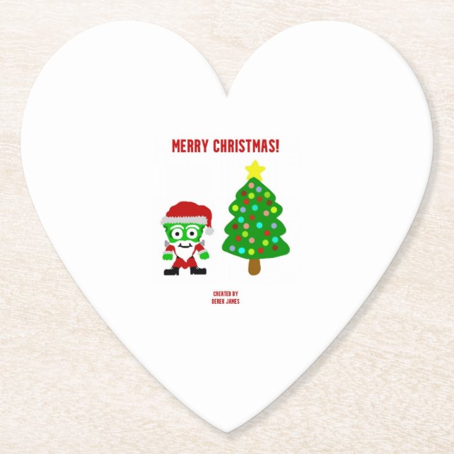 Christmas FrankenCheese Heart Paper Coaster (Front)