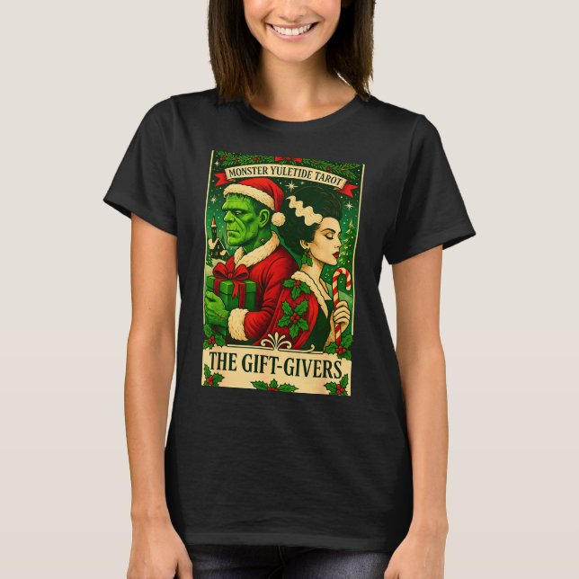 Christmas Frankenstein And Bride The Lovers Tarot  T-Shirt (Front)