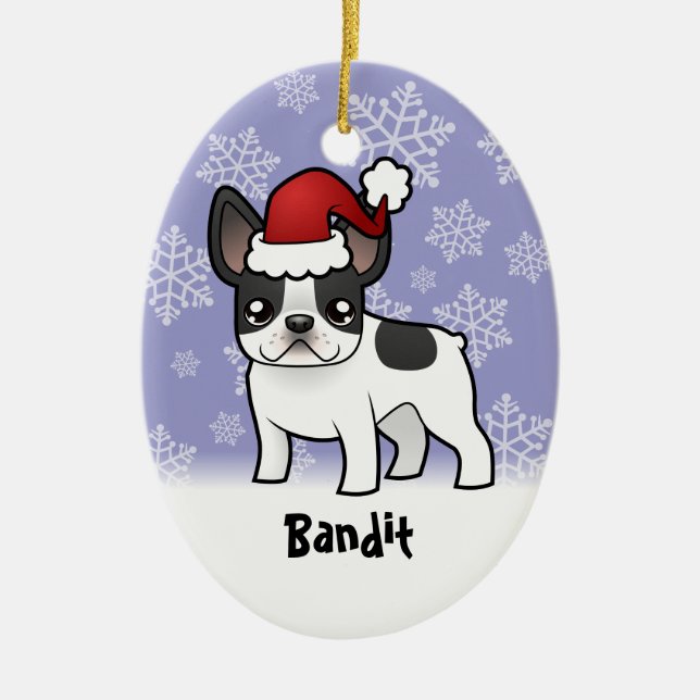 Christmas French Bulldog (add your pets name) Ceramic Tree Decoration (Front)