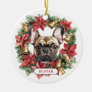 Christmas French Bulldog Ceramic Circle Ornament