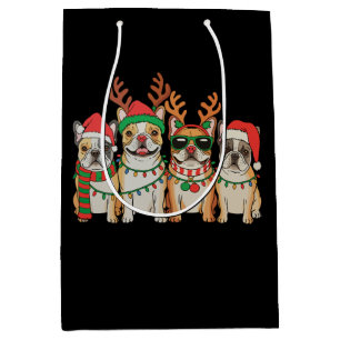 Christmas French Bulldog Dog Xmas Lights Santa Hat Medium Gift Bag