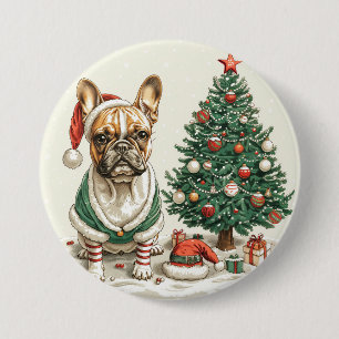 Christmas French Bulldog Elf Dog 7.5 Cm Round Badge