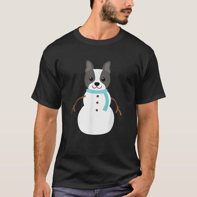 Christmas French Bulldog  Frenchie Snowman Dog Gif T-Shirt (Front)