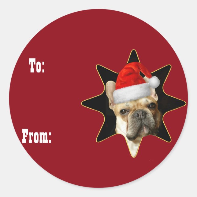 Christmas French Bulldog gift tag stickers (Front)
