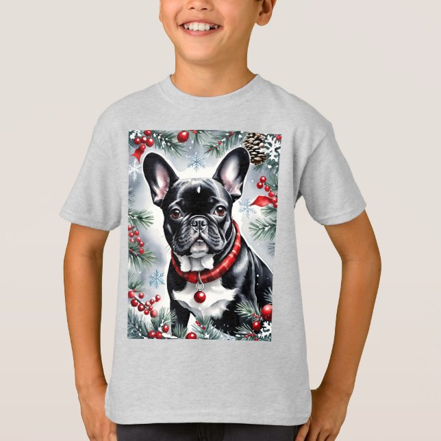 Christmas French Bulldog in the Snow T-Shirt (Front)