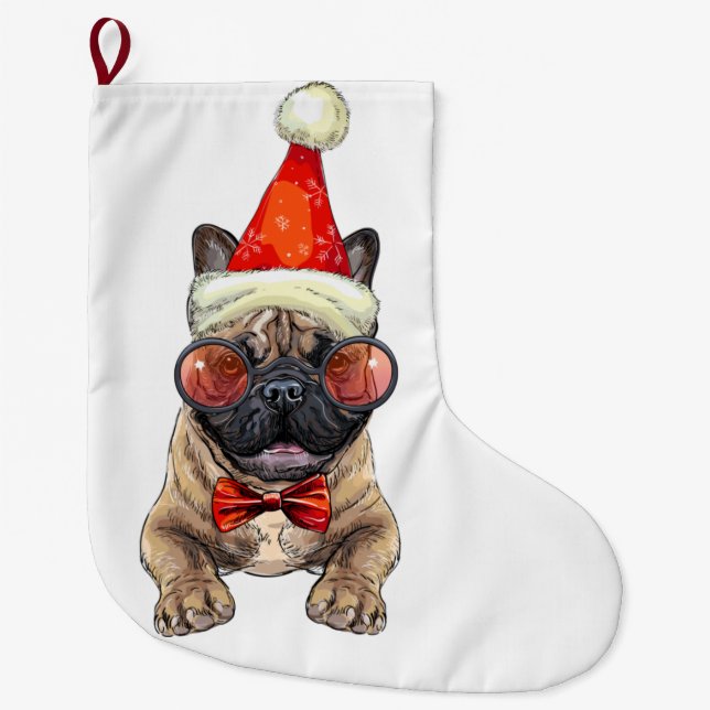 Christmas  French bulldog Large Christmas Stocking (Front)
