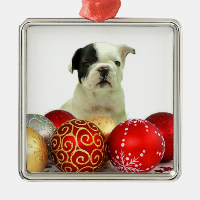 Christmas French Bulldog Metal Tree Decoration (Front)