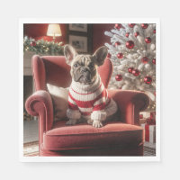 Christmas French Bulldog On a Red Chair