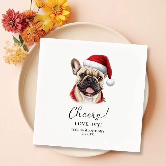 Christmas French Bulldog Personalised Cheers Napkin (Creator Uploaded)
