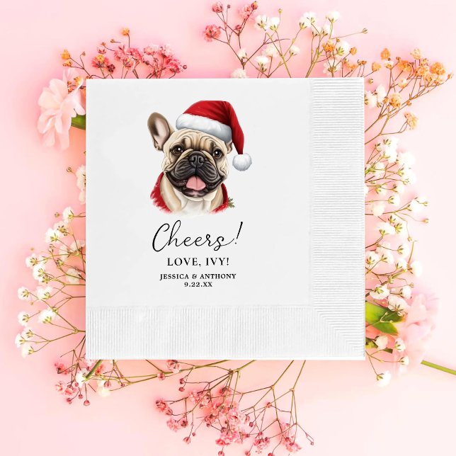 Christmas French Bulldog Personalised Cheers Napkin (Creator Uploaded)