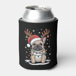 Christmas French Bulldog Reindeer Dog Xmas Lights Can Cooler