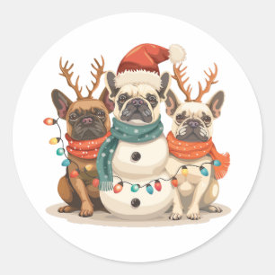 Christmas French Bulldog Reindeer Dogs Classic Round Sticker