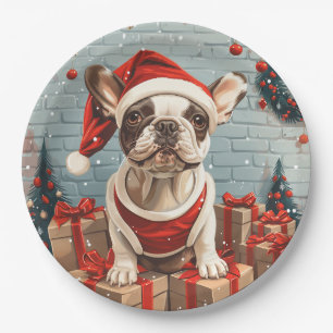 Christmas French Bulldog Santa Dog Paper Plate