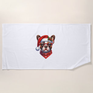 Christmas French Bulldog Santa Hat Frenchie Ugly C Beach Towel