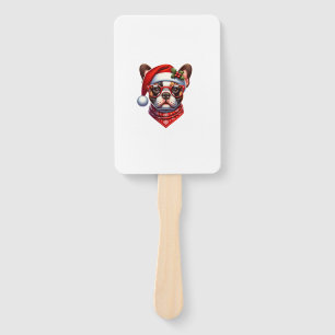 Christmas French Bulldog Santa Hat Frenchie Ugly C Hand Fan