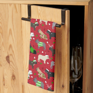 Christmas French Bulldog Tea Towel