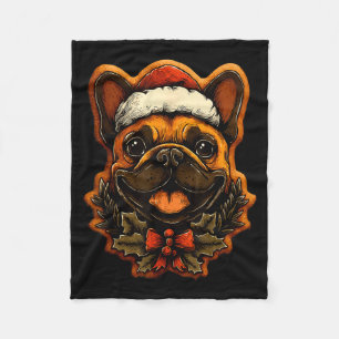 Christmas French Bulldog With Santa Hat Gingerbrea Fleece Blanket