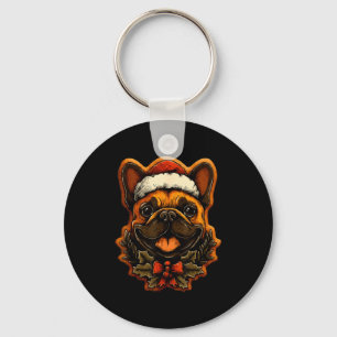 Christmas French Bulldog With Santa Hat Gingerbrea Key Ring