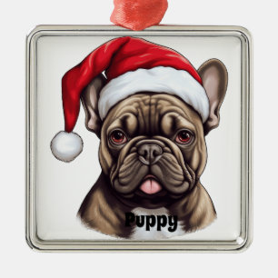 CHRISTMAS FRENCH BULLDOG WITH SANTA HAT METAL TREE DECORATION