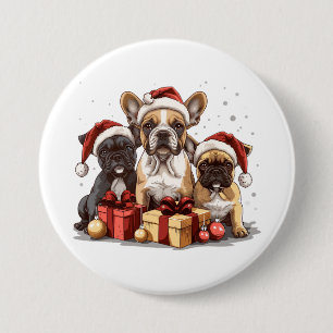 Christmas French Bulldogs Santa Hat 7.5 Cm Round Badge