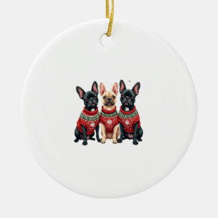 Christmas French Bulldogs Xmas Frenchie Dog Ceramic Tree Decoration