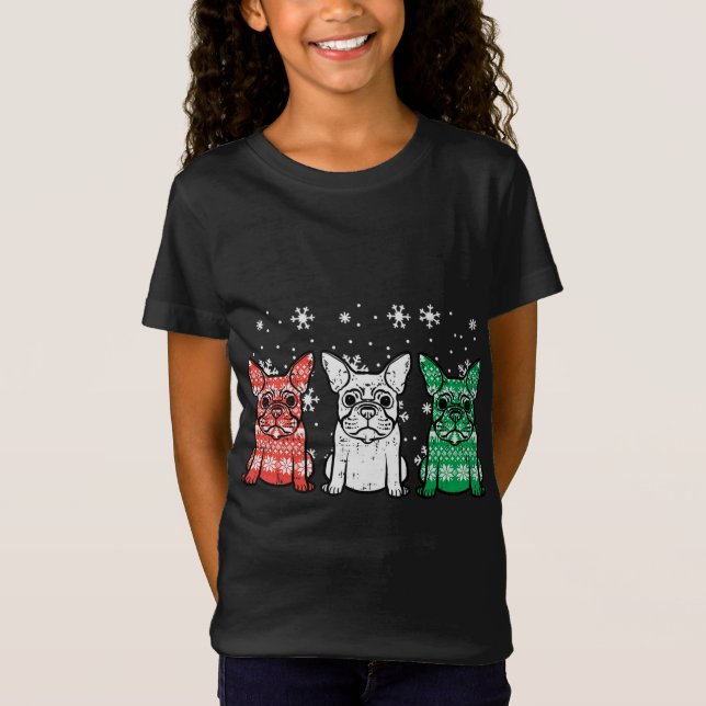 Christmas French Bulldogs Xmas Frenchie Dog T-Shirt (Front)