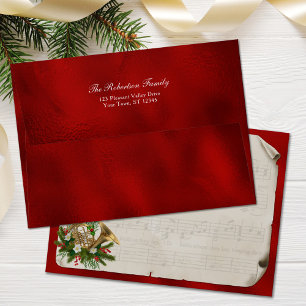 Christmas French Horn Vintage Sheet Music Red Envelope