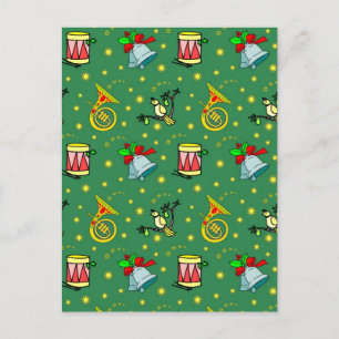 Christmas, French Horns and Magenta Drums Holiday Postcard