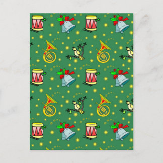 Christmas, French Horns and Magenta Drums Holiday Postcard