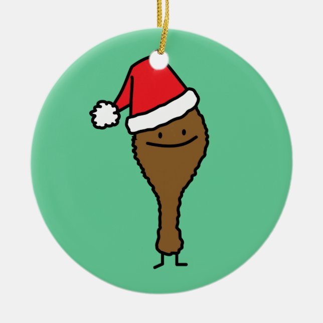 Christmas Fried Chicken leg Santa hat drumstick Ceramic Tree Decoration (Front)