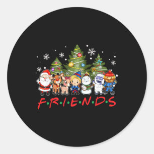 Christmas Friends Santa Rudolph Snowman Family Xma Classic Round Sticker