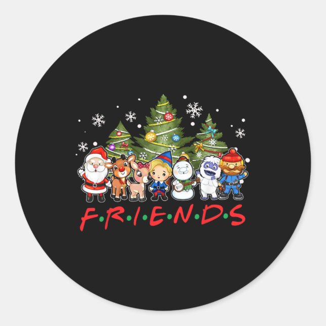 Christmas Friends Santa Rudolph Snowman Family Xma Classic Round Sticker (Front)