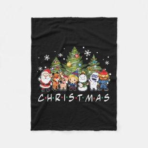 Christmas Friends Santa Rudolph Snowman Family Xma Fleece Blanket
