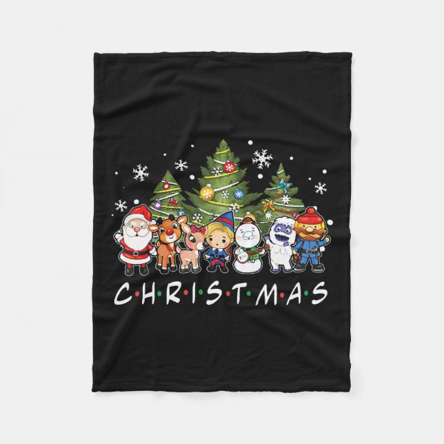 Christmas Friends Santa Rudolph Snowman Family Xma Fleece Blanket (Front)