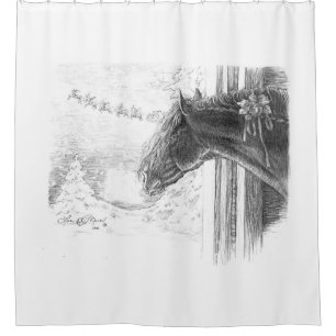 Christmas Friesian Stallion  Shower Curtain