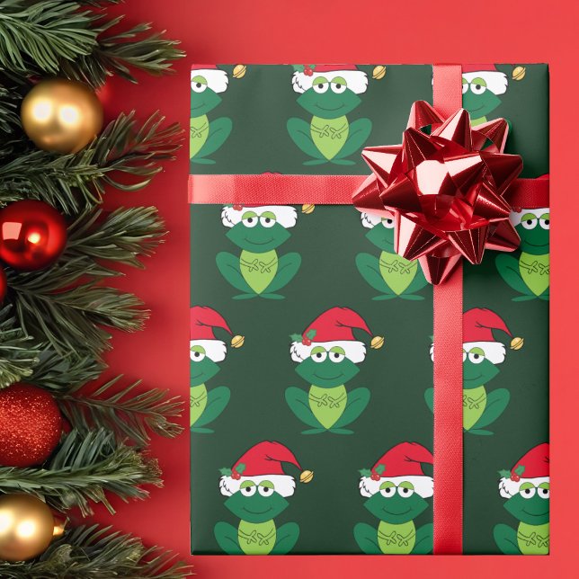 Christmas Frog Adorable Green Wrapping Paper (Creator Uploaded)