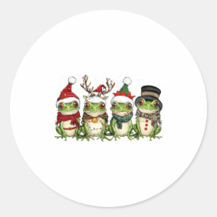 Christmas Frog Crew Santa Elf Reindeer Xmas Lights Classic Round Sticker