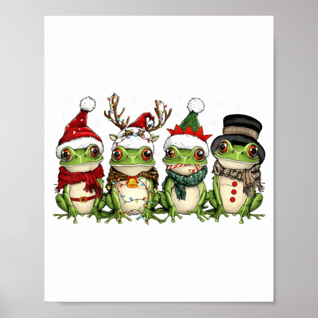 Christmas Frog Crew Santa Elf Reindeer Xmas Lights Poster (Front)