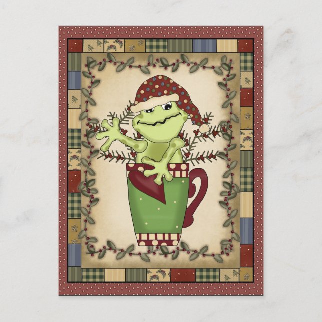 Christmas Frog Holiday Coffee Postcard (Front)