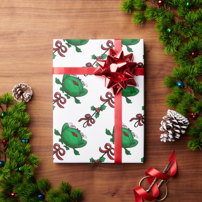 Christmas Frog Mistletoe Ribbon Pattern Wrapping Paper (Holiday Gift)